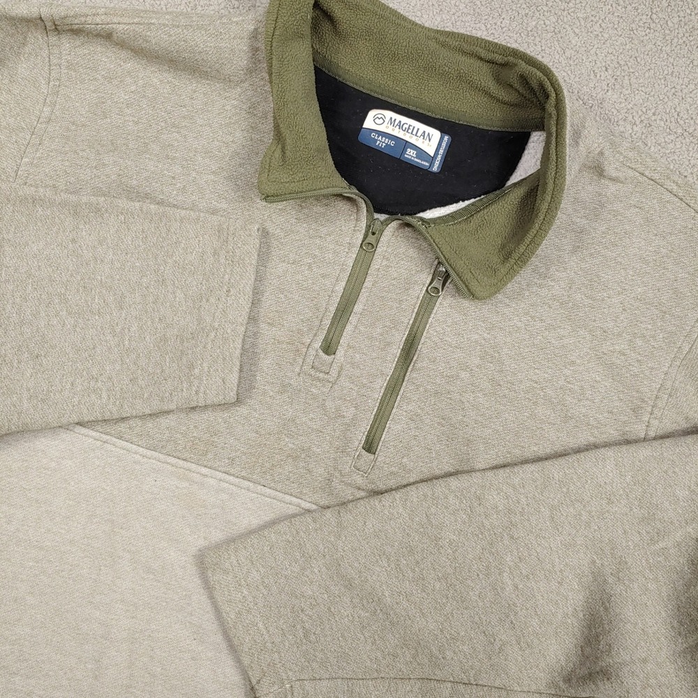 Magellan Outdoors Fleece Pullover - Men 2XL Tan Olive Green Quarter Zip Pullover